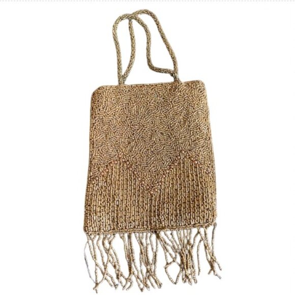 Vintage Boho  Gold Beaded Fringe Evening Bag - Picture 1 of 5